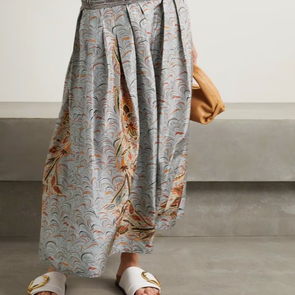 ULLA JOHNSON Pleated Printed Taffeta And Mouline Ribbed-knit Skirt In Chalcedony - Picture 9 of 9
